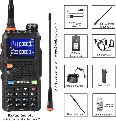 Ham Radio Handheld Baofeng Radio 5RM Upgraded of UV-5R High Power Long Range Walkie Talkies for Adults Multi-Band Two Way Radio NOAA Weather Copy Frequency USB C Charger 999CH Outdoor Hiking Camping in Saudi Arabia