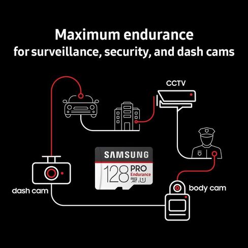 Samsung PRO Endurance 128GB microSDXC Memory Card with Adapter | microSD for Dash Cam, Body Cam, and Security Camera – Class 10, U1, V10 (‎MB-MJ128KA/AM) in Saudi Arabia