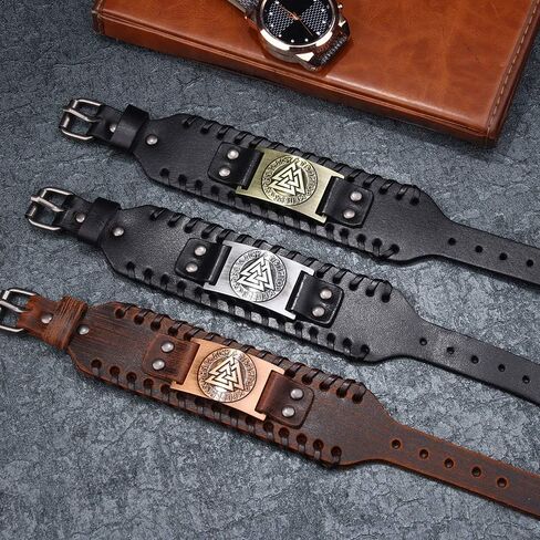 Juland Punk Braided Rope Alloy Bracelet Bangle Wristband PU Leather Bracelet Mens Leather Cuff Bracelet Wolf Head Wristbands Wide Cuff Leather Wrap Adjustable in Kuwait