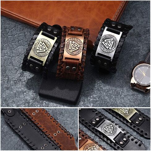 Juland Punk Braided Rope Alloy Bracelet Bangle Wristband PU Leather Bracelet Mens Leather Cuff Bracelet Wolf Head Wristbands Wide Cuff Leather Wrap Adjustable in Kuwait