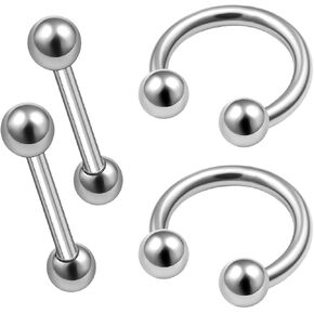 4Pcs Steel Anodized 20g-14g Horseshoe Barbell Earring Piercing Jewelry Eyebrow Septum Nose Tragus Cartilage Ball More Choices