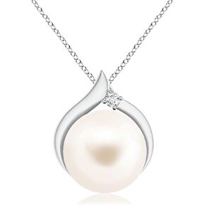 ANGARA Natural Freshwater Cultured Pearl Solitaire Pendant with Diamond for Women, Girls in Silver (Grade- AA, 8mm Freshwater Cultured Pearl) June Birthstone Jewelry Gift for Her