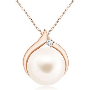 ANGARA Natural Freshwater Cultured Pearl Solitaire Pendant with Diamond for Women, Girls in Silver (Grade- AA, 8mm Freshwater Cultured Pearl) June Birthstone Jewelry Gift for Her