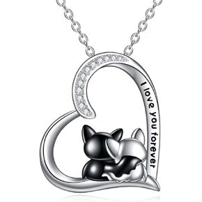 LUHE Animal Heart Necklace Sterling Silver Panda/Horse/Pig/Highland Cow/Axolotl/Fox/Elephant/Lion/Dragonfly/Flamingo/Koala Bear/Sloth/Frog Necklace Animal Jewelry Gifts for Women Girls