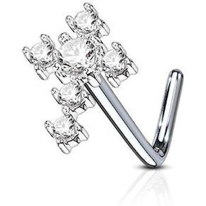 Covet Jewelry CZ Cross 316L Surgical Steel L Bend Nose Stud Ring