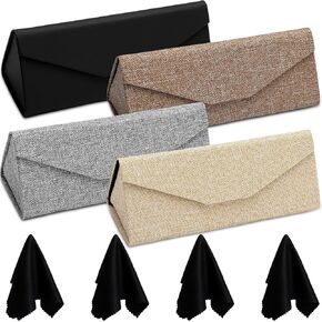 4 Pack Foldable Glasses Sunglasses Case PU Hard Shell Eyeglasses Case Leather Glass Case with 4 Microfiber Cleaning Cloths for Men Women Eyewear Storage Holder in Saudi Arabia