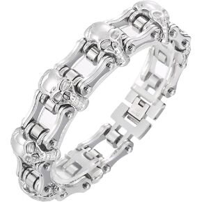 Gothic Stainless Steel Skull Charm Bicycle Motorcycle Chain Bracelet for Men,Punk Fashion Vintage Bracelet