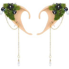 FRESHME Forest Mushroom Elf Ears, Soft Fairy Ears with Mushroom Moss and Flower Elven Ear Cuffs Halloween Renaissance Cosplay