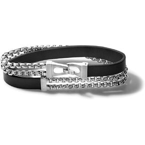 Men's Classic Double Wrap Leather and Box Chain Bracelet
