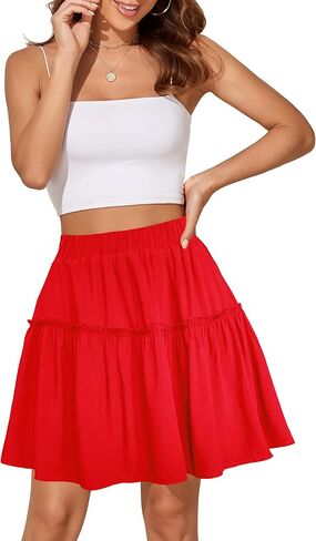 Afibi Women's Summer High Waist Floral Layered Ruffle Pleated Beach Mini Skirt in Kuwait