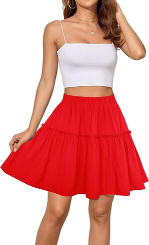Afibi Women's Summer High Waist Floral Layered Ruffle Pleated Beach Mini Skirt in Kuwait