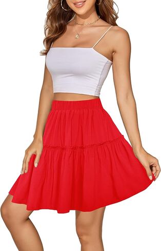 Afibi Women's Summer High Waist Floral Layered Ruffle Pleated Beach Mini Skirt in Kuwait
