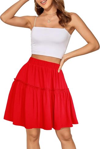 Afibi Women's Summer High Waist Floral Layered Ruffle Pleated Beach Mini Skirt in Kuwait