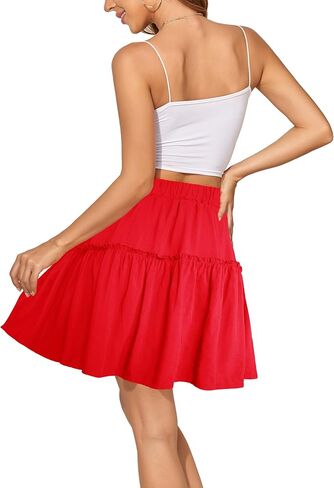 Afibi Women's Summer High Waist Floral Layered Ruffle Pleated Beach Mini Skirt in Kuwait
