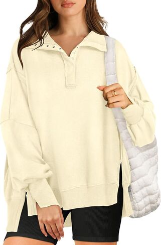 Oversized Sweatshirt for Women Trendy Button Henley Neck Pullover Long Sleeve Tops Casual Fall Clothes XS-XL in Saudi Arabia