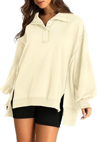 Oversized Sweatshirt for Women Trendy Button Henley Neck Pullover Long Sleeve Tops Casual Fall Clothes XS-XL in Saudi Arabia