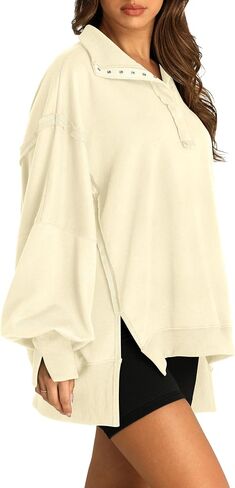 Oversized Sweatshirt for Women Trendy Button Henley Neck Pullover Long Sleeve Tops Casual Fall Clothes XS-XL in Saudi Arabia
