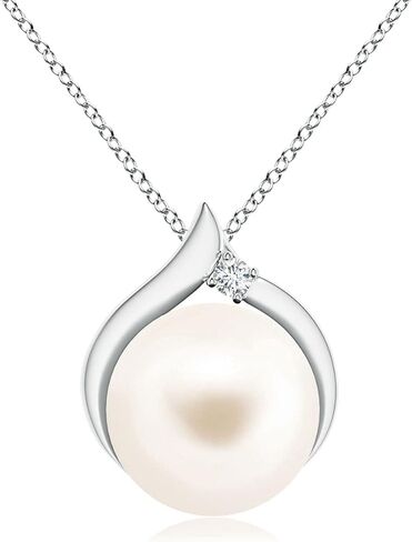 ANGARA Natural Freshwater Cultured Pearl Solitaire Pendant with Diamond for Women, Girls in Silver (Grade- AA, 8mm Freshwater Cultured Pearl) June Birthstone Jewelry Gift for Her in Kuwait