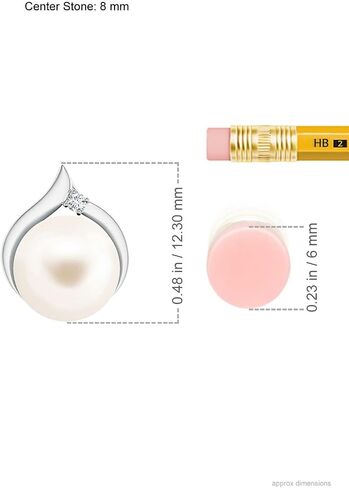 ANGARA Natural Freshwater Cultured Pearl Solitaire Pendant with Diamond for Women, Girls in Silver (Grade- AA, 8mm Freshwater Cultured Pearl) June Birthstone Jewelry Gift for Her in Kuwait