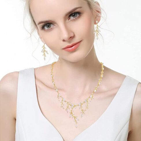 MEEDOZ Jewelry CZ Set for Women, White Gold Plated Necklace Dangle Earring Adjustable Bracelet Set with Marquise Teardrop Cubic Zirconia for Bridal Wedding Party in Kuwait