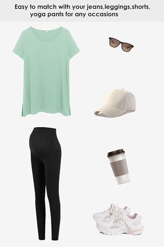 Women's Maternity Shirts Short Sleeve Split Hem Pregnancy Tops Clothes in Saudi Arabia