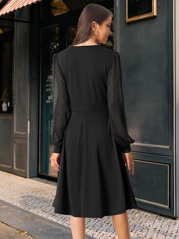 Seta T Women's Long Sleeve Swiss Dots 2024 Wrap V Neck Knee Length Casual Dress in Kuwait