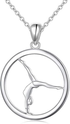 S925 Sterling Silver Gymnastics Sport Charm Pendant Necklace Inspirational Jewelry Gifts for Women，Gymnasts, Coaches in Kuwait