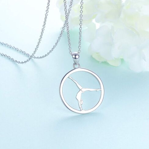 S925 Sterling Silver Gymnastics Sport Charm Pendant Necklace Inspirational Jewelry Gifts for Women，Gymnasts, Coaches in Kuwait