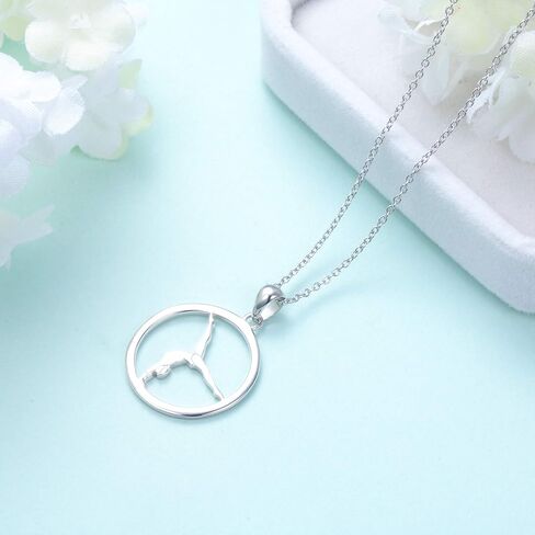 S925 Sterling Silver Gymnastics Sport Charm Pendant Necklace Inspirational Jewelry Gifts for Women，Gymnasts, Coaches in Kuwait