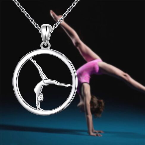 S925 Sterling Silver Gymnastics Sport Charm Pendant Necklace Inspirational Jewelry Gifts for Women，Gymnasts, Coaches in Kuwait