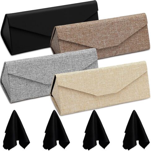 4 Pack Foldable Glasses Sunglasses Case PU Hard Shell Eyeglasses Case Leather Glass Case with 4 Microfiber Cleaning Cloths for Men Women Eyewear Storage Holder in Kuwait