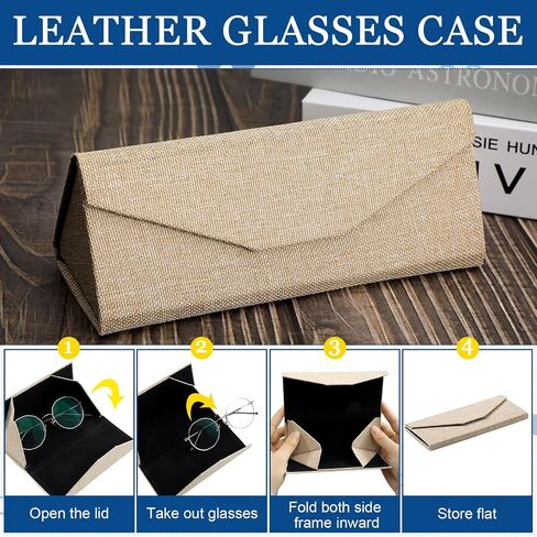 4 Pack Foldable Glasses Sunglasses Case PU Hard Shell Eyeglasses Case Leather Glass Case with 4 Microfiber Cleaning Cloths for Men Women Eyewear Storage Holder in Kuwait