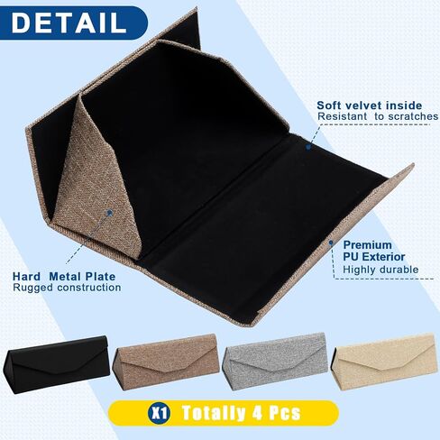 4 Pack Foldable Glasses Sunglasses Case PU Hard Shell Eyeglasses Case Leather Glass Case with 4 Microfiber Cleaning Cloths for Men Women Eyewear Storage Holder in Kuwait