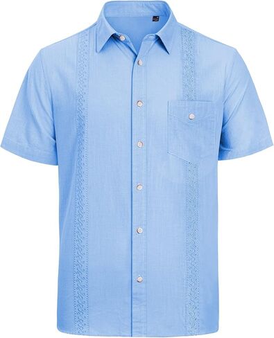 قمصان J.VER للرجال من القطن والكتان بأكمام قصيرة، قمصان كاجوال خفيفة الوزن بأزرار سفلية، قمصان صيفية للشاطئ مع جيب in Kuwait