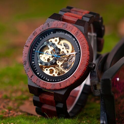 BOBO BIRD Mens Wooden Watches Luxury Mechanical Watch Lightweight Wood Band Timepieces for Men with Gift Box in Saudi Arabia
