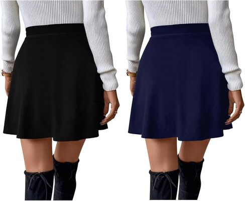 Sweet Hearts Women’s 2-Pack Basic Skater Skirt- Versatile Stretchy Mini Flared Skirt Made in USA in Kuwait