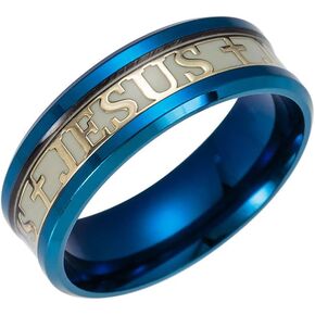 Men 8mm Wide Luminous Effect Stainless Steel Luminous Cross Jesus Band Ring Glow in The Dark