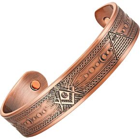 Masonic Men's Pure Copper Adjustable Bracelet Bangle (Copper)