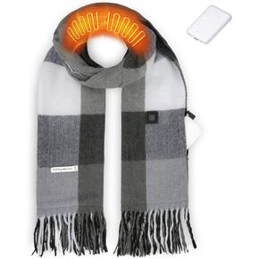 EN'DA professional Heated Scarf for Women Rechargeable with Battery, 3 Levels Temperatures Control Winter Electric Scarf Khaki Plaid Design for Cold Weather