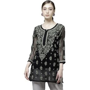Ada Hand Embroidered Indian Chikankari Georgette Top Tunic Kurti with inner for Women A911135