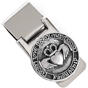 Biddy Murphy Celtic Money Clip Shamrock & Weave Stainless Steel & Pewter Made in Ireland