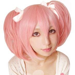ANOGOL Hair Cap+Pink Cosplay Wig with Double Ponytails Wigs For Anime Cosplay Women, Short Straight Synthetic Hair For Costume Wigs Cosplay Party Wigs, Pink Short Wig For Halloween Party