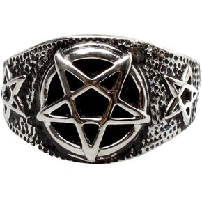 Jewelry Men's Stainless Steel Retro Evil Satanist Inverted Pentagram Rings
