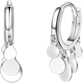 Coin Cluster Drop Mini Hoop Earrings [.925 Sterling Silver] - Dangle Disc Charms