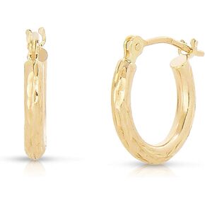 14k Gold Small Hoops Diamond-cut Engraved Hoop Earrings