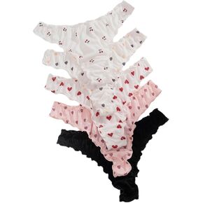 Cozyease Women's 5 Piece Sets Floral Print Lettuce Trim Low Rise Panty Cute Underwear