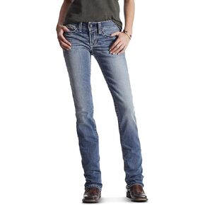 Ariat Female R.E.A.L. Mid Rise Stretch Icon Stackable Straight Leg Jean Ocean 33