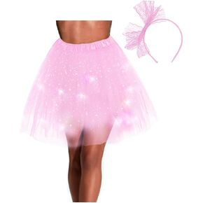 Women's Tulle Tutu Skirt with Lace Bow Headband, Light Up Starry Sky Elastic Ballet Dance Skirt for Party Halloween in Saudi Arabia