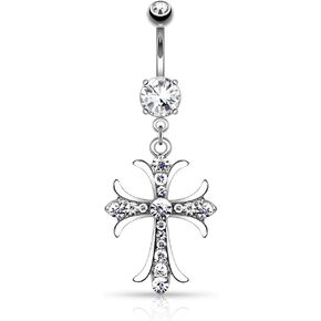 Pierced Owl 14G 316L Surgical Steel Celtic Cross with Paved Gems Dangling Belly Button Ring