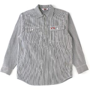 Ben Davis Men's Long Sleeve 100% Cotton Half-Zip Hickory Stripe Work Shirt with 2 Front Pockets